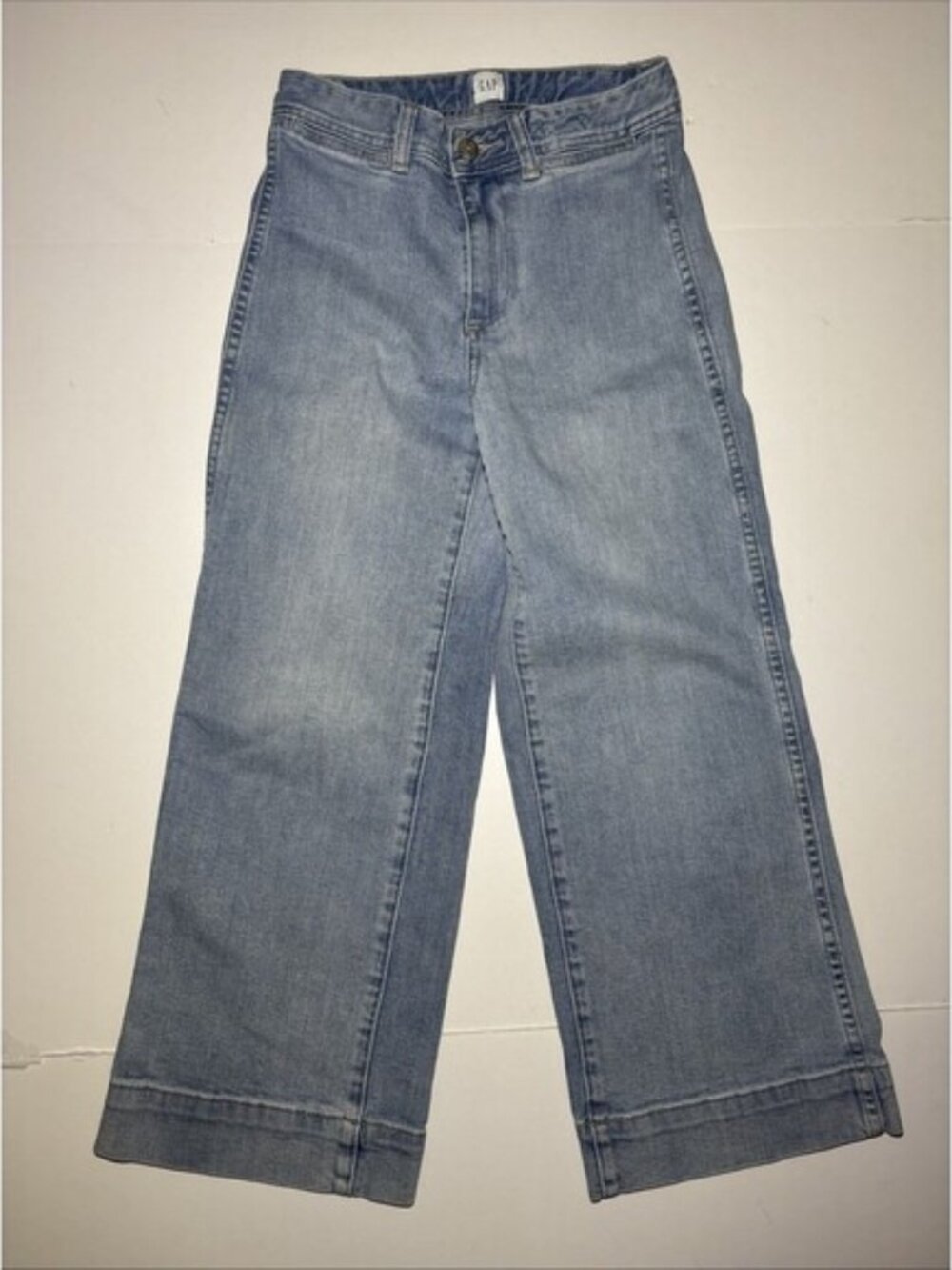 Gap Size 00/24P Girls Pants Petite Wide Leg Crop Fit High Rise Chino Sunkissed